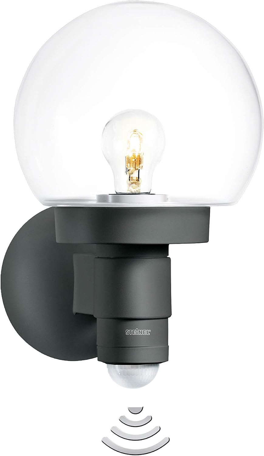 Steinel Outdoor Wall Light L 115 S Anthracite, 240° Motion Sensor, 12 m Range, Basic Light, Continuous Light, Soft Light Start