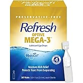 Refresh Optive MEGA-3 Lubricant Eye Drops Preservative-Free Artificial Tears, 0.01 fl oz (0.4 mL), 30 Single-Use Containers