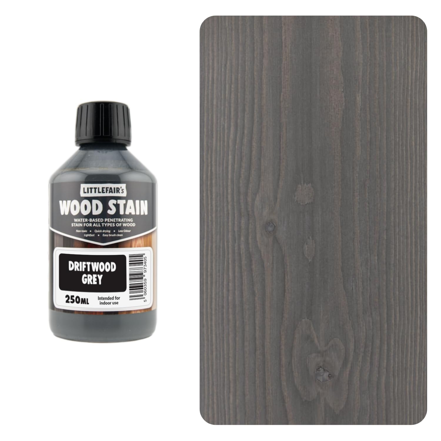 Littlefair's Wood Stain Water-Based - (Driftwood Grey) – Non-Toxic, Eco-Friendly & Quick Drying - Easy-to-Apply, Concentrated Formula for All Wood Types – 250ml