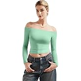 SUUKSESS Women Off Shoulder Double Lined Long Sleeve Shirts Basic Going Out Tops