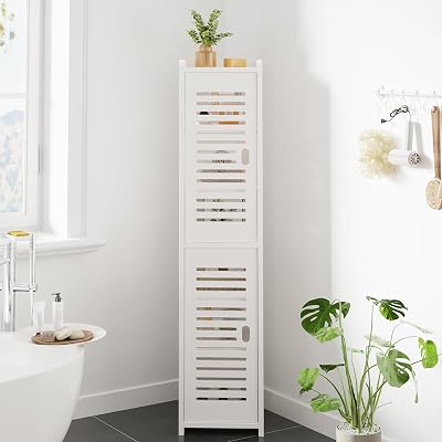 Dripex 7 Tier Tall Bathroom Floor Cabinet 20W x 20D x 118H cm White