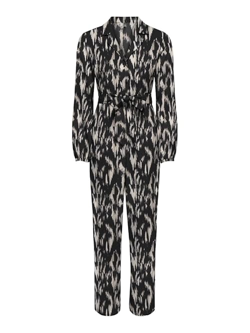 ONLY Women's Onlnova Life Elite L/S Zira Jumpsuit, Black/AOP:595 Lé téxt, M