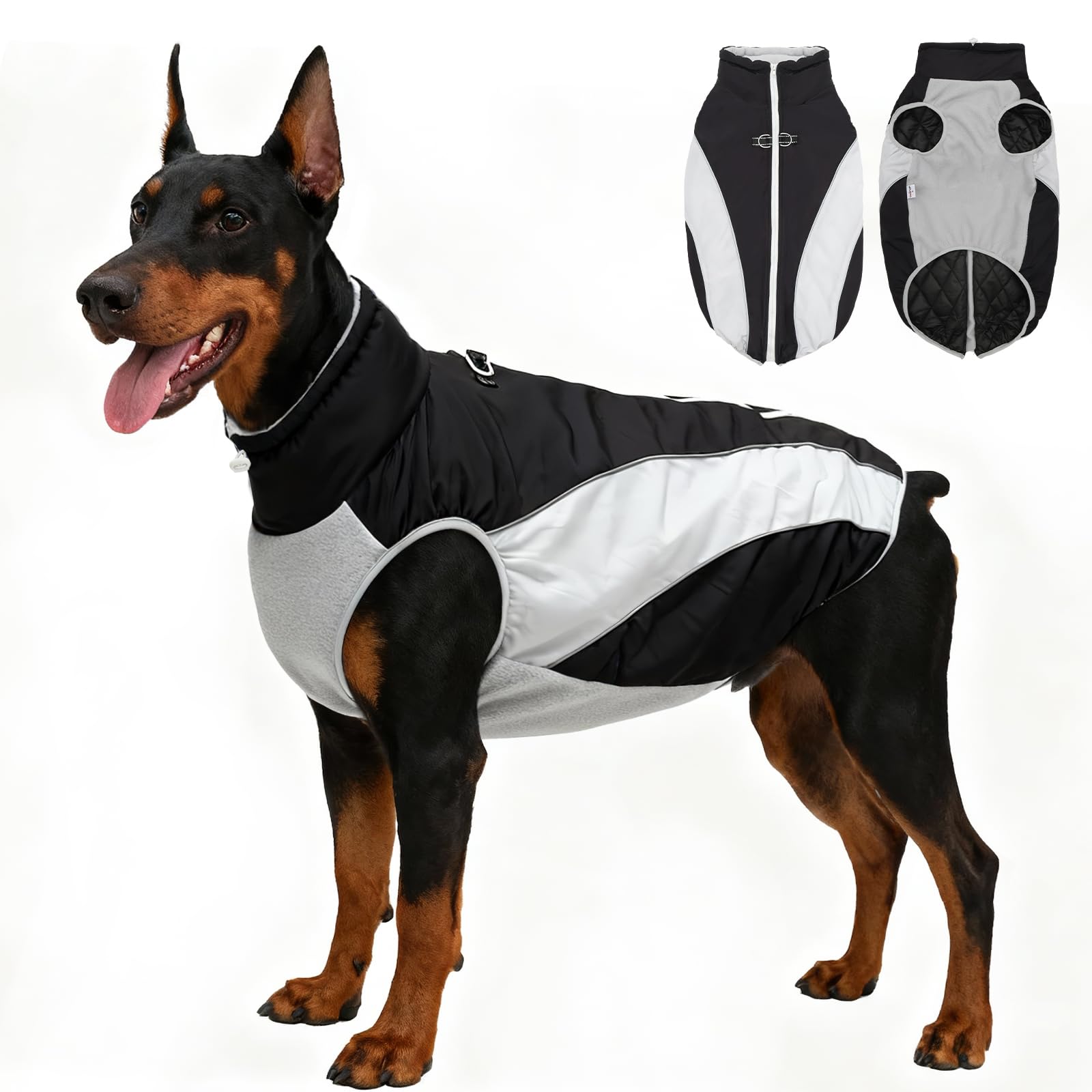 Photo 1 of UNIPUP Dog Coats for Large Dogs with Harness Built in, Waterproof Dog Jacket Warm Pet Winter Coat Snowsuit for Cold Weather, Reflective Fleece Windproof Jacket, Black, U-LDMF03XXL