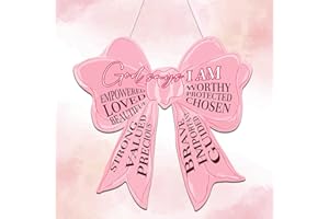 SFDHVCF Coquette Pink Bow Wall Decor Inspirational Christian Religious Wall Sign Gifts for Women Preppy Bow Hanging Sign for Bedroom College Dorm Apartment Indoor Porch Office Home Decor