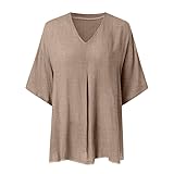 Women's Boho Plain Blouse Cotton Linen T Shirt V