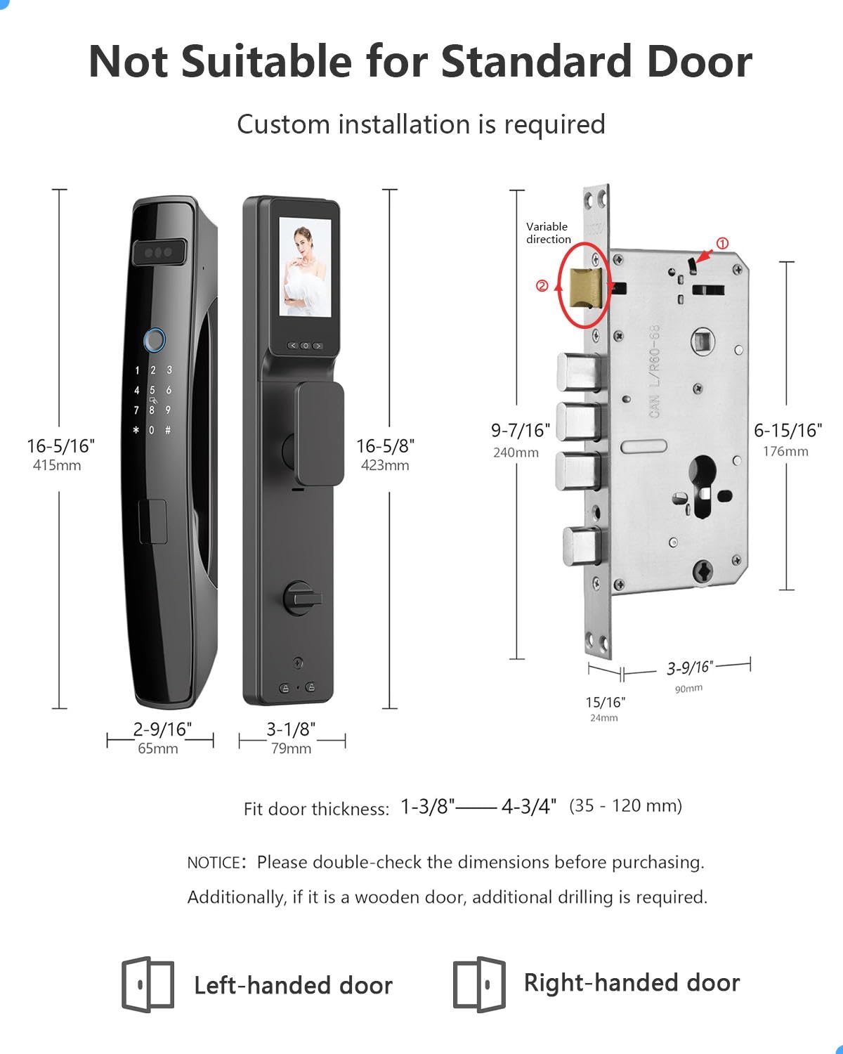 3D Face Recognition Smart Door Lock,Palm Vein Recognition Video Smart Lock with Camera,Build-in WiFi,Doorbell,APP Control,Security WiFi Fingerprint Smart Mortise Lock for Front Door