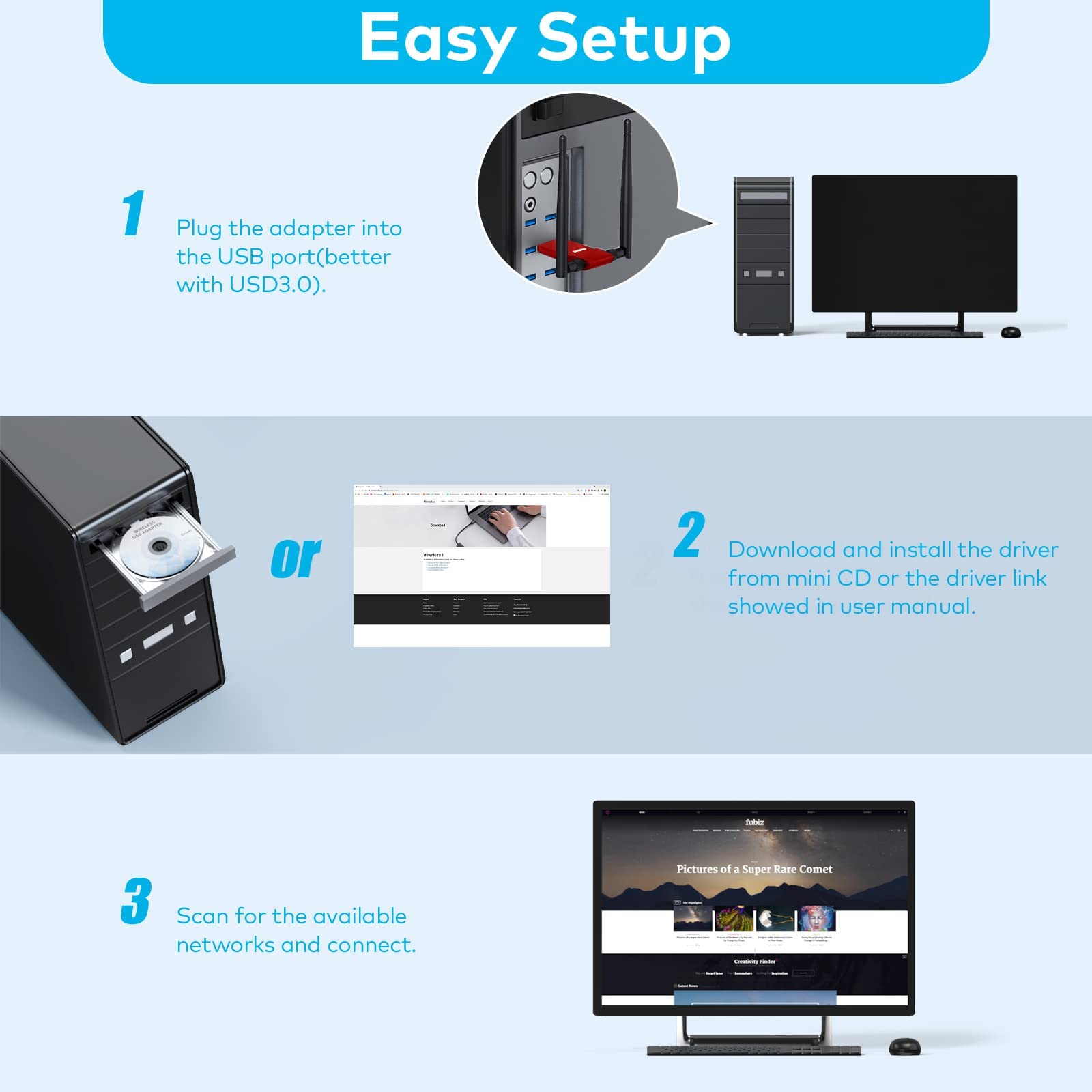 L-Link USB WiFi Adapter AC1300Mbps 3.0 Fast Connection for Desktop PC and Laptop with 2.4GHz, 5GHz High Gain Dual Band 5dBi Antenna, WiFi Dongle Supports Windows 10/8/8.1/7/Vista/XP/Mac OS/Linux