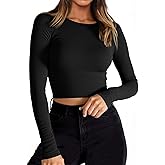 Tankaneo Women Crop Tops Long Sleeve Ribbed Slim Fit Workout Cropped Tee Y2K Short T-Shirts