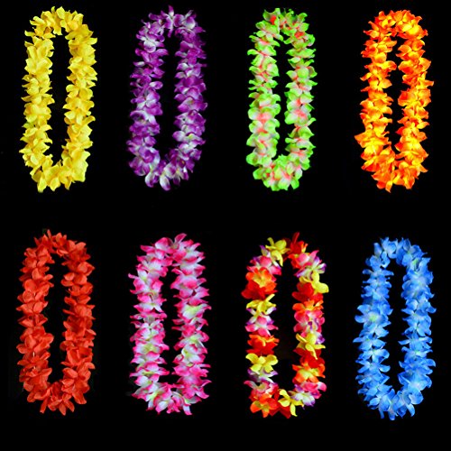 BESTOYARD Hawaiian Luau Flower Leis Necklaces Tropical Flower Garland Necklace for Birthday Wedding Party Luau Beach Party (Pack of 12)