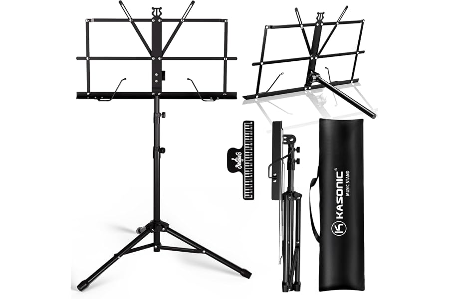 K KASONIC Music Stand, 2 in 1 Dual-Use Folding Sheet Music Stand & Desktop Book Stand, Portable Lightweight with Music Sheet Clip Holder Carrying Bag