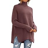 LILLUSORY Women's Oversized Turtleneck Sweaters Fall Batwing Sleeve Ribbed Tunic Sweater