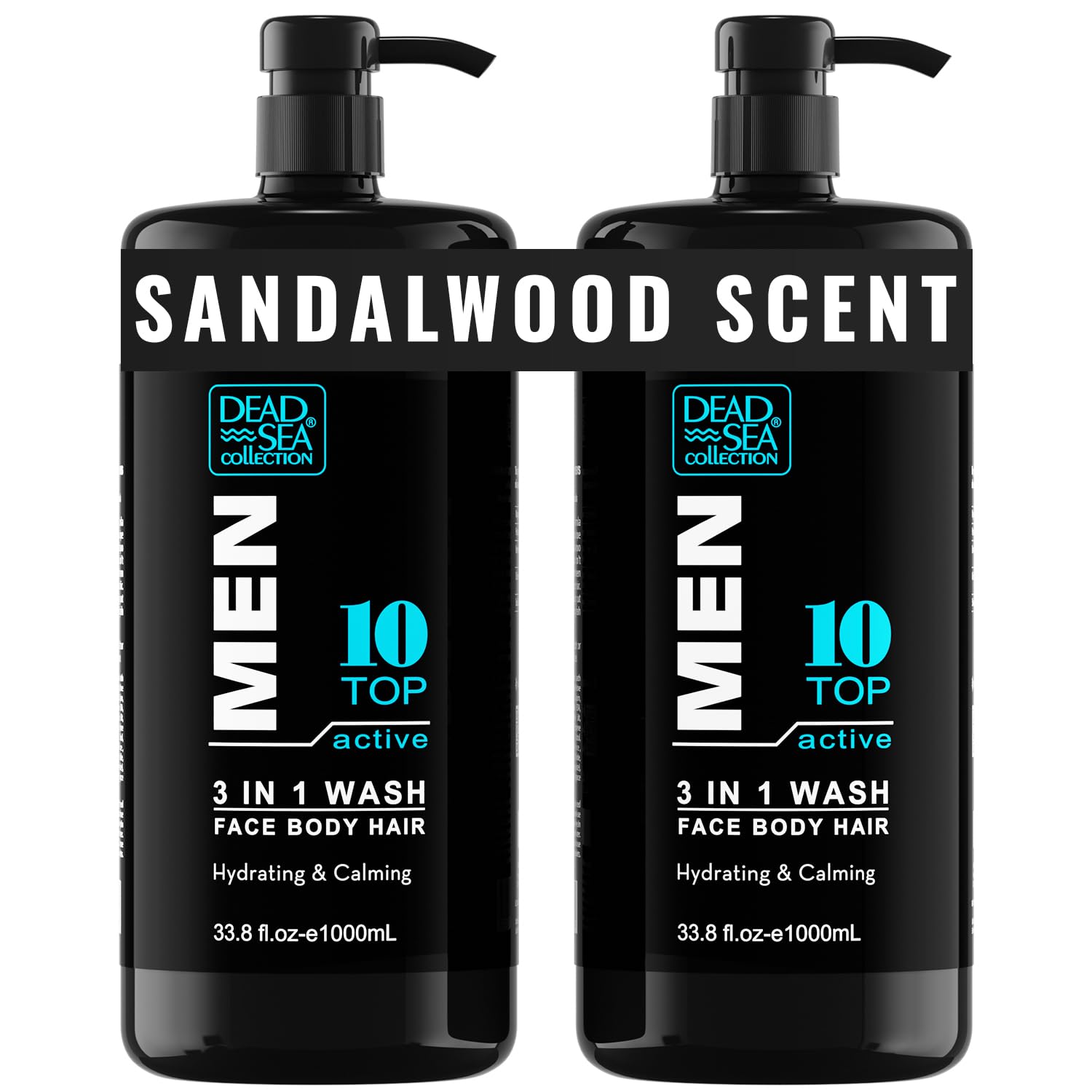 Dead Sea Collection Mens Shower Gel 3 in 1 Top 10 Active - Body Wash with Dead Sea Salt, Shampoo for Men, Face Wash - Pack of 2 (1000 ml. each) — image 1