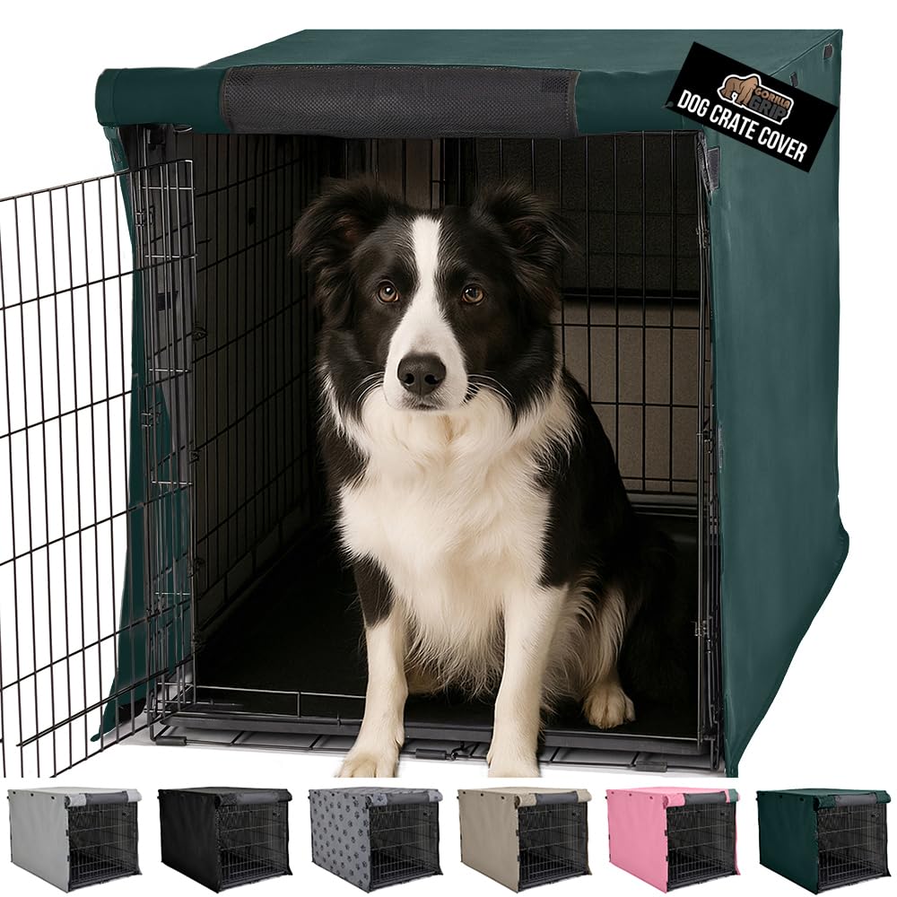 Photo 1 of GORILLA GRIP Dog Crate Covers Compatible with Amazon Basics Dog Crates, All Sides Open, Privacy Cover Fits 36" Wire Kennel, Breathable Mesh Windows, Light Reducing Training Cage Topper, Hunter Green