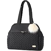 LUKJOJO Asha Diaper Bag Tote For Daily Use, Travel Shoulder Diaper Bag With Long Strap And Stroller Clips Hospital Bag For Labor Delivery,Practial Baby Bag For New Parents(Black