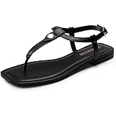 DREAM PAIRS Women's T-Strap Thong Flat Sandals with Cute Square Toe Strappy for Summer
