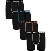 Reebok Mens Boxer Briefs - 4 Pack Stretch Performance 6" Inseam Moisture Wicking Mens Underwear Boxers with Contour Pouch