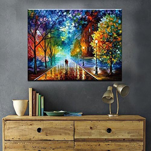 Haokuo Diy Oil Painting, Paint by Number Kit Theme-Romantic Street 16*20 inch (A Frameless)