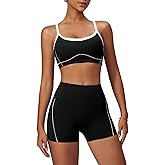 QBGJTD Two Piece Women Workout Sets Color Block Sports Bra and Scrunch Butt Lifting Shorts Gym Yoga Active Wear Outfits