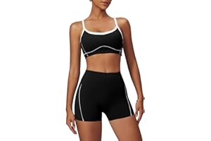 QBGJTD Two Piece Women Workout Sets Color Block Sports Bra and Scrunch Butt Lifting Shorts Gym Yoga Active Wear Outfits