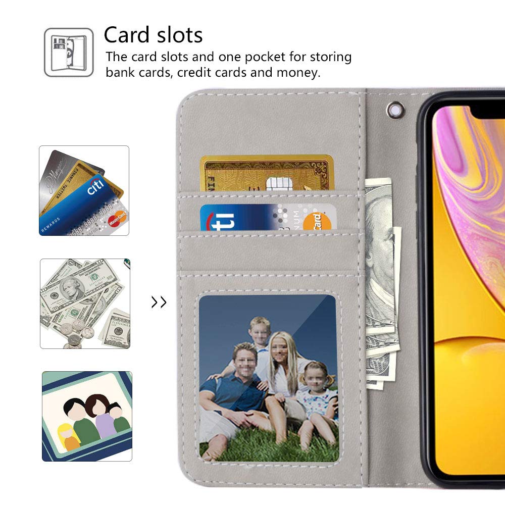 Urbeutyke iPhone XR Wallet Case, iPhone XR Case,Premium PU Leather Flip Folio Case Cover with Wrist Strap, card holder,Cash Pocket,Kickstand for Apple iPhone XR 6.1 inch - Flower