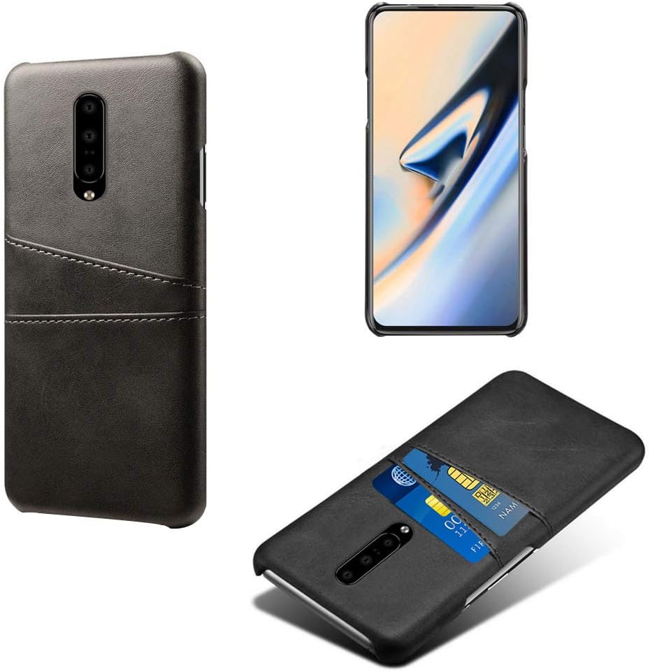 JanCalm for OnePlus 7 Pro Case, Ultra-Light Slim PU Leather Back Case Cover with Credit Card Holder Durable Protective Cover for OnePlus 7 Pro Phone (2019) (Black)