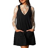 Navneet Corduroy Overall Dress for Women V Neck Sleeveless Pinafore Jumper Mini Dress with Pockets