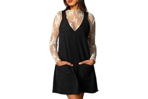 Navneet Corduroy Overall Dress for Women V Neck Sleeveless Pinafore Jumper Mini Dress with Pockets