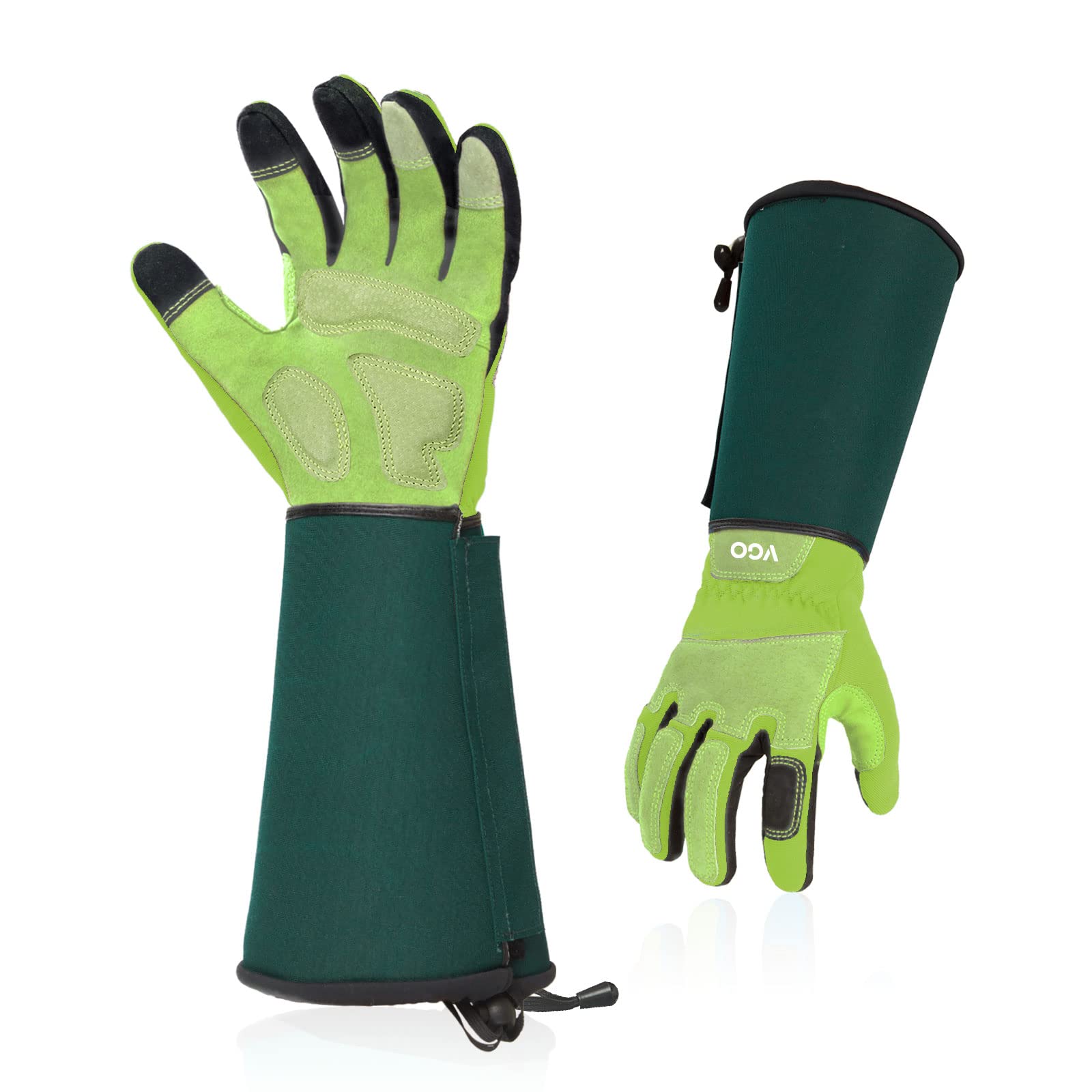 Vgo... Gardening Gloves Long Sleeves in Leather with Touchscreen, Heavy Duty Work Gloves Gauntlet Thorn Proof Antivibration for Women