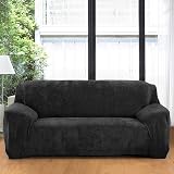 Teynewer Thick Velvet Sofa Cover 1 Seater Black High Stretch Non-Slip view 6