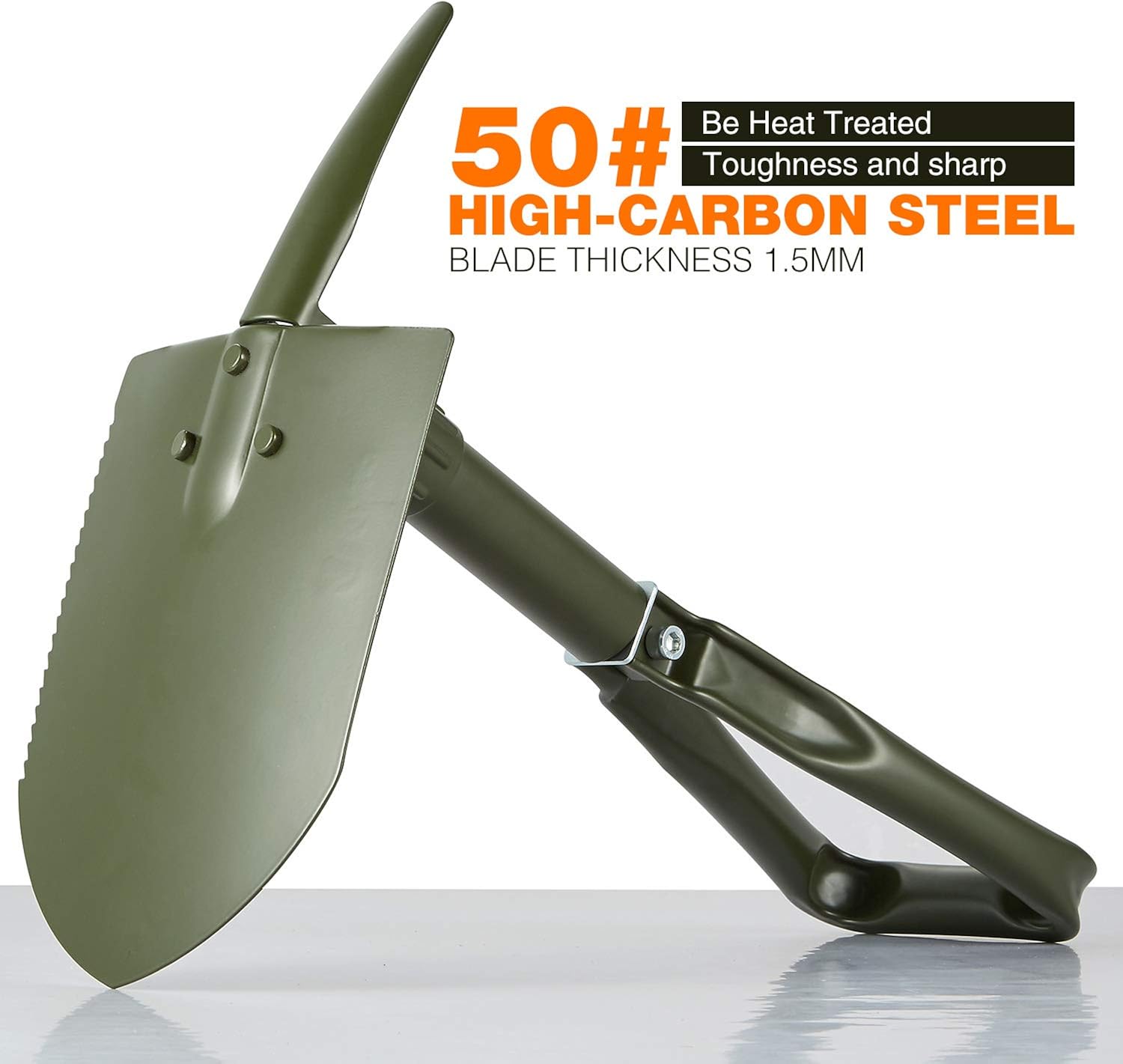 REDCAMP Military Folding Camping Shovel，High Carbon Steel Entrenching Tool Tri-fold Handle Shovel with Cover，Green 2.5lbs : Garden & Outdoor