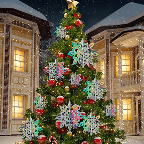 JOHOUSE 12PCS Paper Snowflake Decorations, 3D Iridescent Snowflake Garland Glittery Hanging Snowflake Ornaments for Winter Christmas Home Decorations