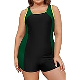 SHEKINI Women Plus Size One Piece Athletic Bathing Suit Boyleg One Piece Swimsuit Sporty Plus Size 1 Piece Swimwear