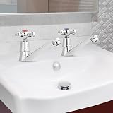 Trintion Chrome Basin Taps 1/4 Turn Lever Mixer Faucet Set Hot Cold 2pc Bathroom view 5