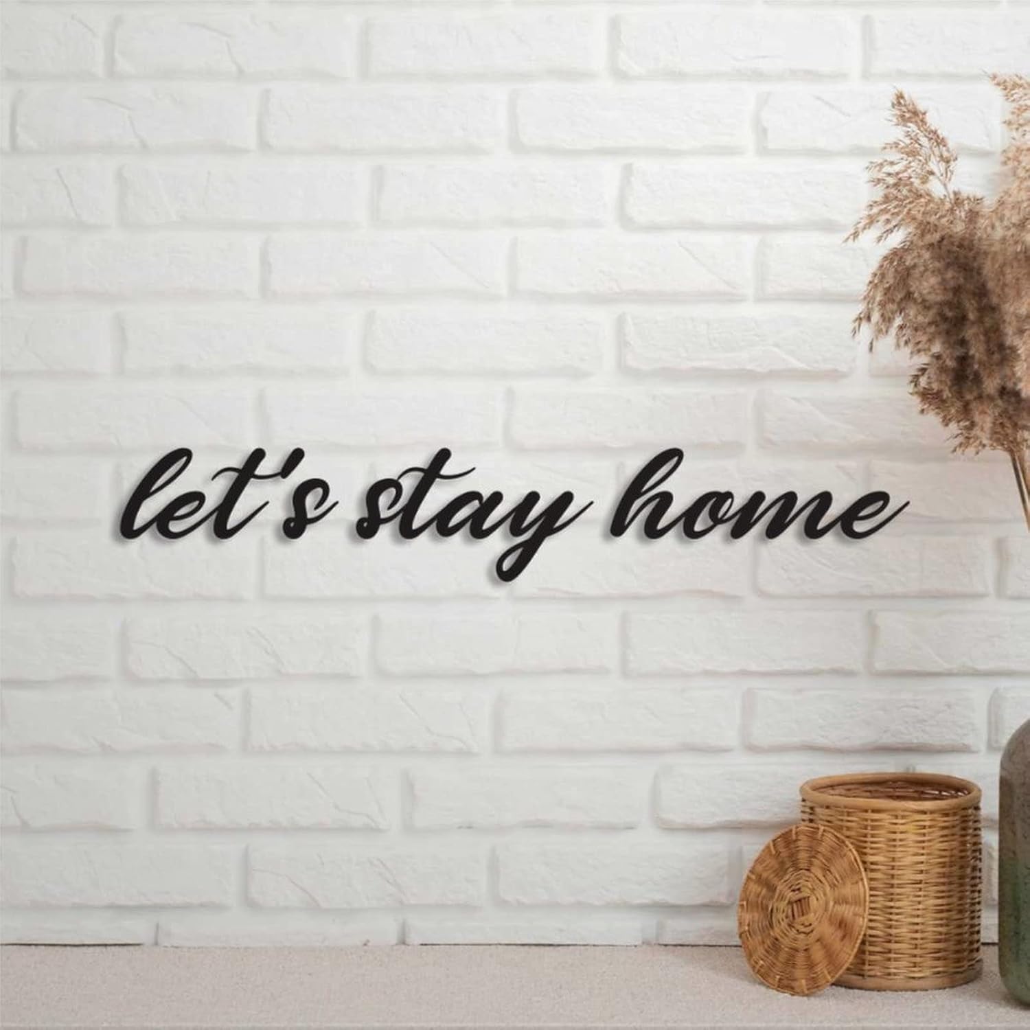 EricauBird Let's Stay Home Words Sign Metal Monogram Letter Wall Art Decor Custom Home Plaque Personalized Rustic Door Hanger Black Sign for Housewarming Gift Outdoor