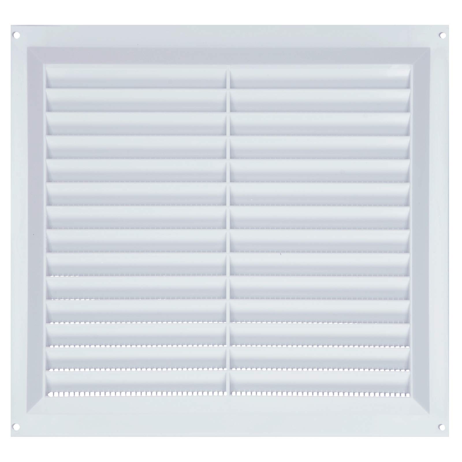 Louvre Vent PVC White 9x9 (225mm x 225mm) Fixed Plastic Grille with Fly Screen and Air Flow Cover Used to Cover Brick, Wall, Door Suitable for Interior & Exterior Use