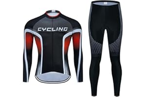 SUDU SUDO Men's Cycling Jersey Set Long Sleeve Cycling Clothing Road Bike Shirts Bicycle Jersey with 20D Gel Padded Long Pants
