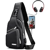 Peicees Mens Leather Crossbody Bag Trendy Sling Bag Man Purse Waterproof Sling Backpack Daypack Cross Body Chest Bag for Men