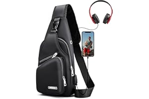 Peicees Mens Leather Crossbody Bag Trendy Sling Bag Man Purse Waterproof Sling Backpack Daypack Cross Body Chest Bag for Men