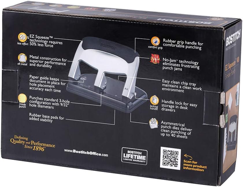 Bostitch EZ Squeeze 40 Sheet 3-Hole Punch (HP40): Office Products