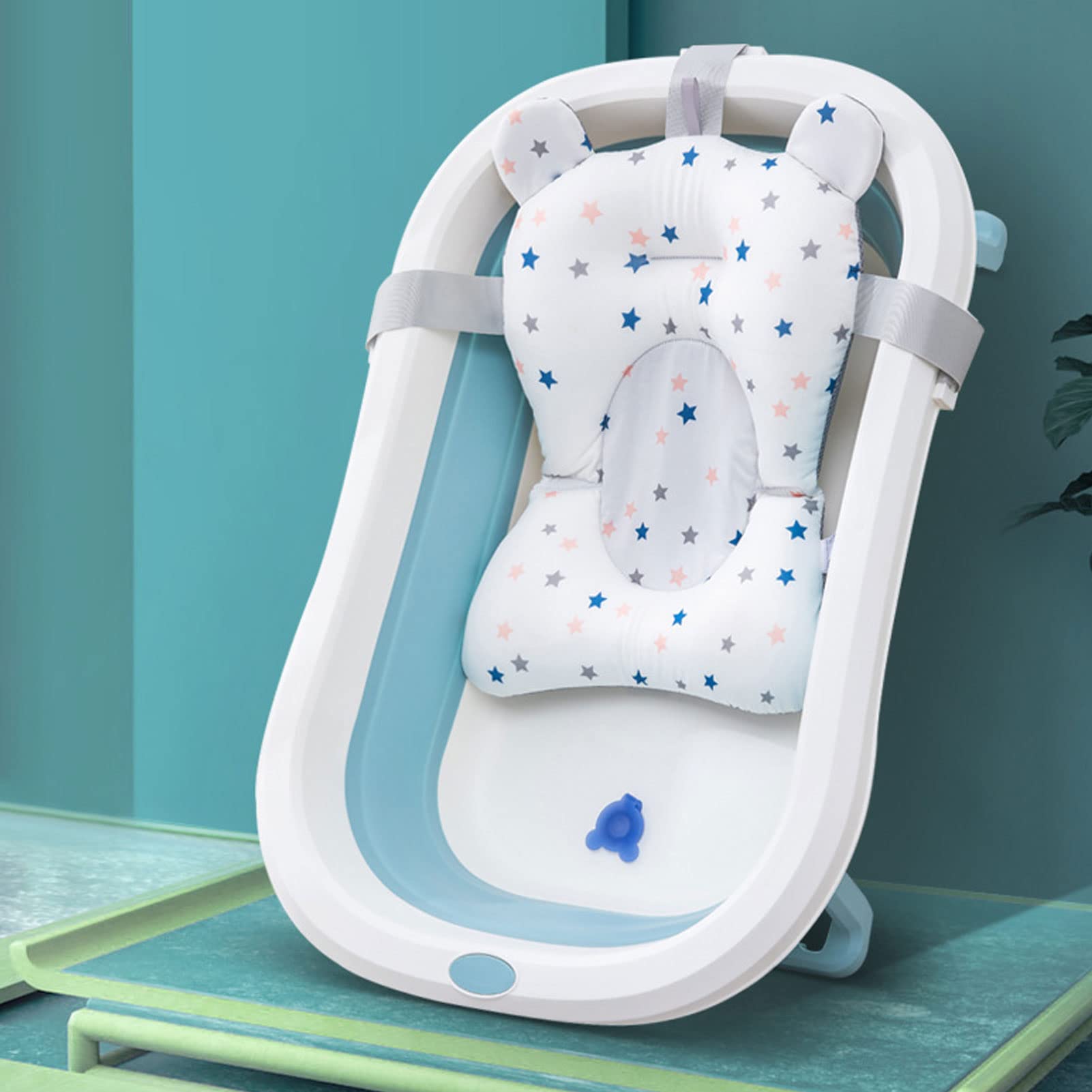 Photo 1 of Infant Bath Seat, Bath Seats for Babies Sitting up, Baby Bath Seat Cushion Floating Safe Foldable Adjustable Infant Bath Supporter for Newborn (White Stars)