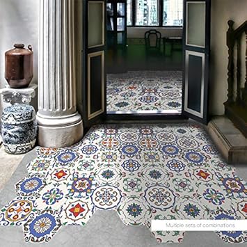 Amazing Wall Amazingwall Morocco Style Talavera Tiles Sticker Floor Waterproof Skid Proof Diy Home Decal Decor 4 53x7 87 10 Pcs Set