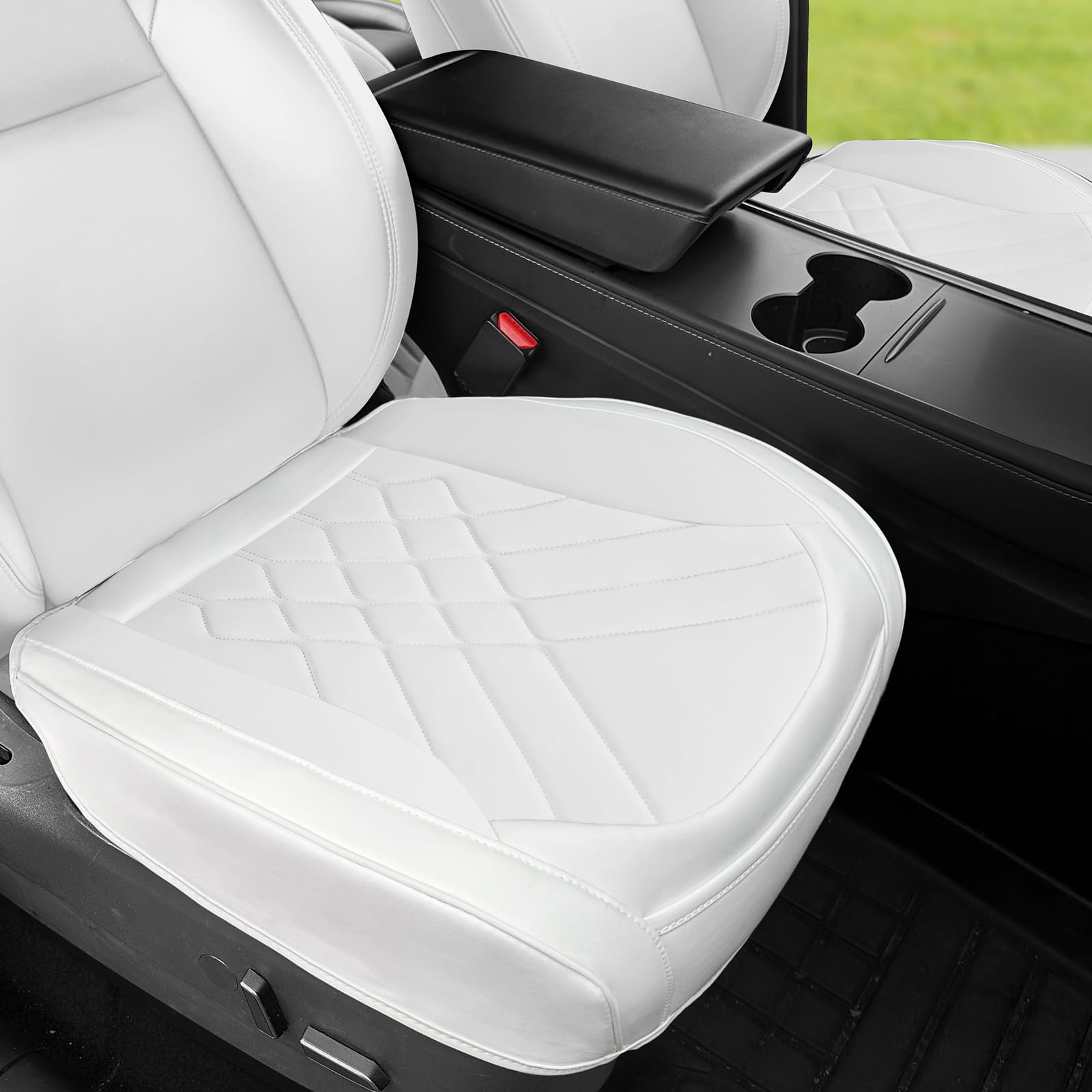 Photo 1 of 2PCS Car Seat Cover Nappa Leather Front for Tesla Model Y&3 2020-2024 Car Seat Bottom Protector, Original White Color Heavy Duty Seat Cushion Protector Without Backrest (White B)