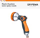 GRIFEMA GE1303 Garden Hose Spray Gun, 8 Patterns, High Pressure, Orange/Black view 6