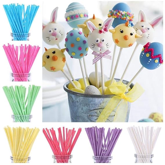 Navigatee 100 Lutscherstiel - 15 cm Wiederverwendbare Stiele für Cake Pops in 7 Farben Kitchencraft Lutscher Papier Stöcke