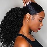Vigorous Drawstring Ponytail Extension 14Inch Short Afro Kinky Curly Ponytail for African Women Fluffy Pony Tails Hair Extensions Synthetic Hairpiece for Daily Use(1B)
