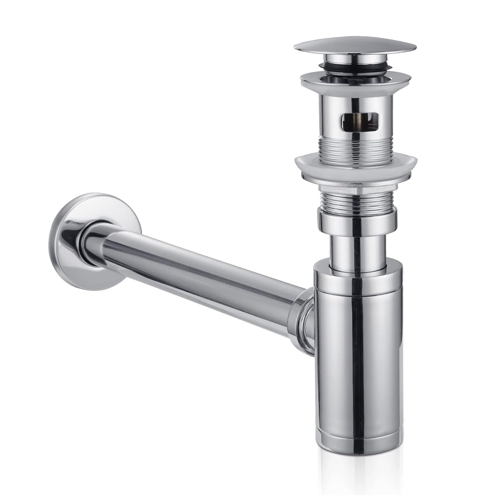 Peppermint Basin Waste and Sink Bottle Trap Set, G1 1/4 Chrome Pop Up Sink Waste and Adjustable Sink Trap for Bathroom Basins, Vessel Sinks with Overflow Hole