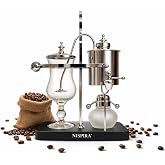 Nispira Belgian Balance Syphon Vacuum Coffee Maker, 500 ml Vintage Gravity Brewing System, Silver Finish, Manual Tabletop Coffee Brewer