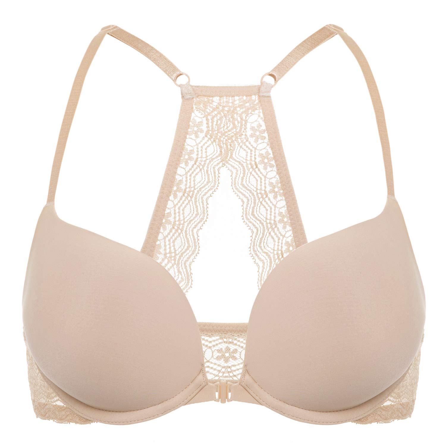 DOBREVAWomen's Push Up Bra Racerback Front Closure Bras Plunge Underwire Tshirt Padded Lace