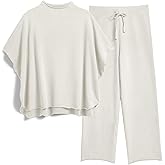 Ainangua Women Casual Two Piece Outfits 3/4 Batwing Sleeve Capelet CrewNeck Pullover Top Wide Leg Pants Lounge Sets Sweatsuit