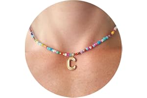VRIUA Colorful Initial Necklaces for Women – Bubble Letter A-Z Necklace Handmade Beaded Necklace Dainty Initial Necklaces for Girls Kids - Teen Girls Gifts Trendy Jewelry